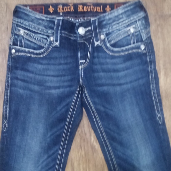 Rock Revival Women's 26 Gwen Bootcut Flap Pockets Shimmer Distressed NWOT - Picture 2 of 13